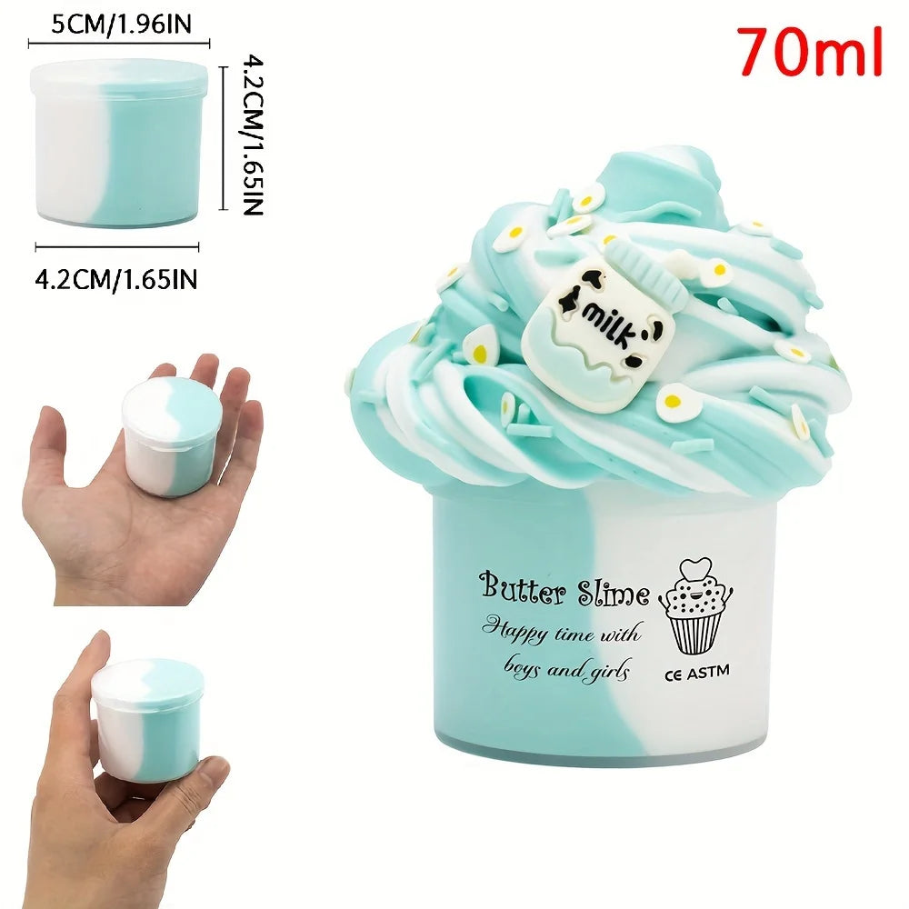 2.37oz Fluffy Two-Tone Butter Slime Super Soft Clay Stretchy Non-sticky Party Favors Slime Charms Toys Education Birthday Gifts GLOBGRIP®