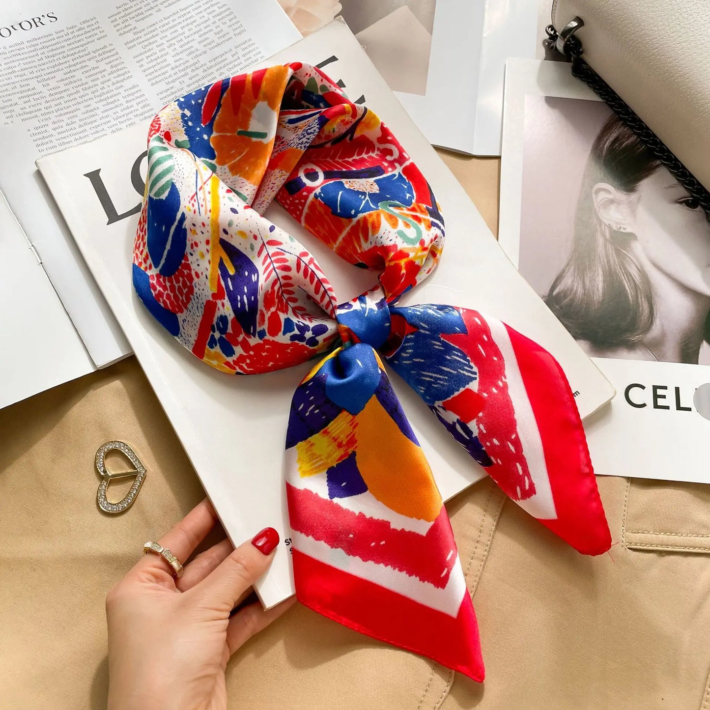 2024 New Fashion 70X70cmPrinted Women's Scarf Pashmina Silk Scarf Square Shawl Decorative Headband Neck Luxury Design Bandana GLOBGRIP®