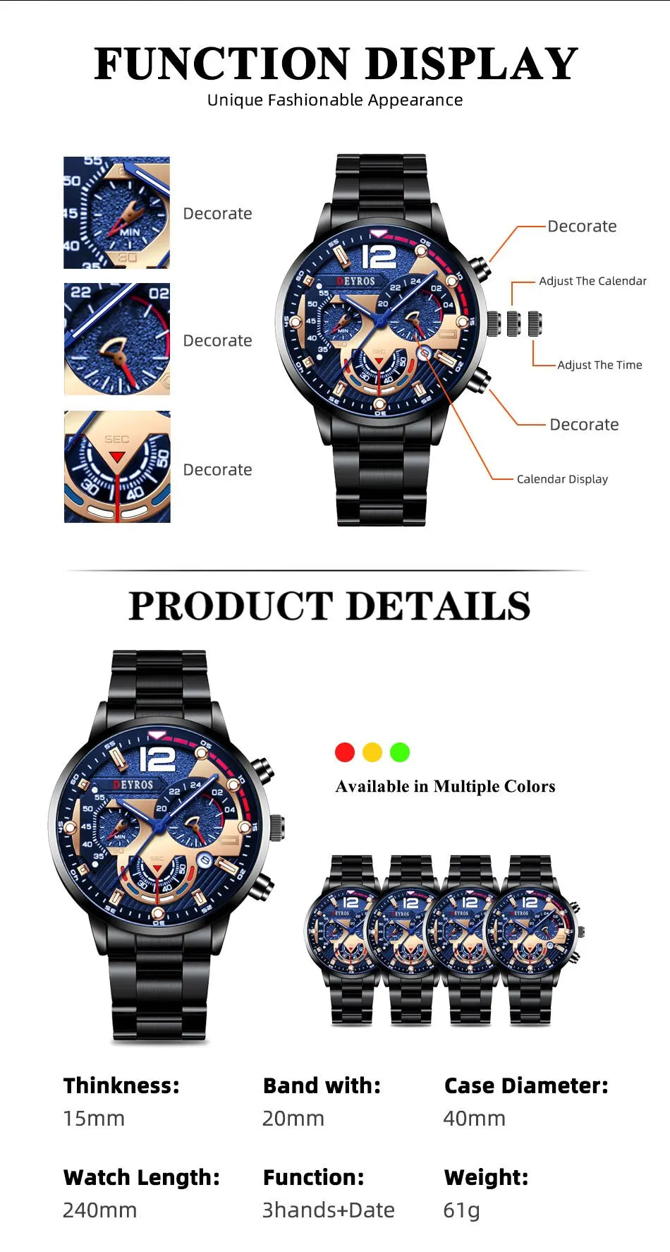 Fashion Mens Stainless Steel Watches Luxury Quartz Wristwatch Calendar Luminous Clock Men Business Casual Watch Reloj Hombre GLOBGRIP®