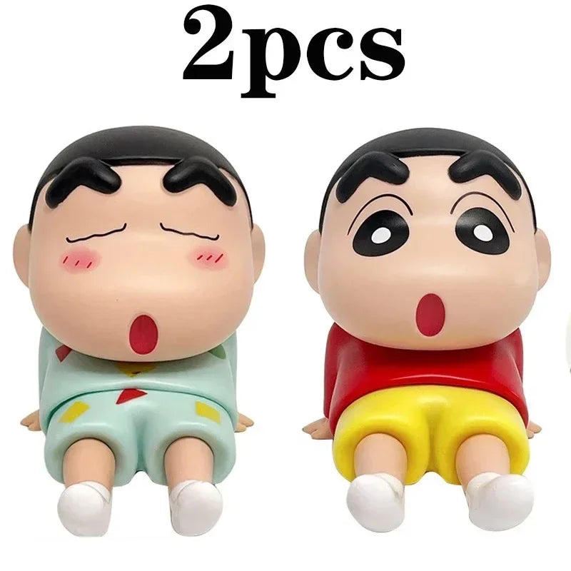 Crayon Shin-Chan Figures Phone Holder Kawaii Anime Desktop Ornaments Cartoon Watching TV Phone Support Cute Doll Decorations GLOBGRIP®