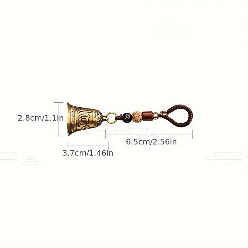 1pc Vintage Brass Tibetan Buddhism Six-word Mantra Bell Keychains Lanyard Pendants Handmade Rope Car Key Chain Rings Hanging GLOBGRIP®