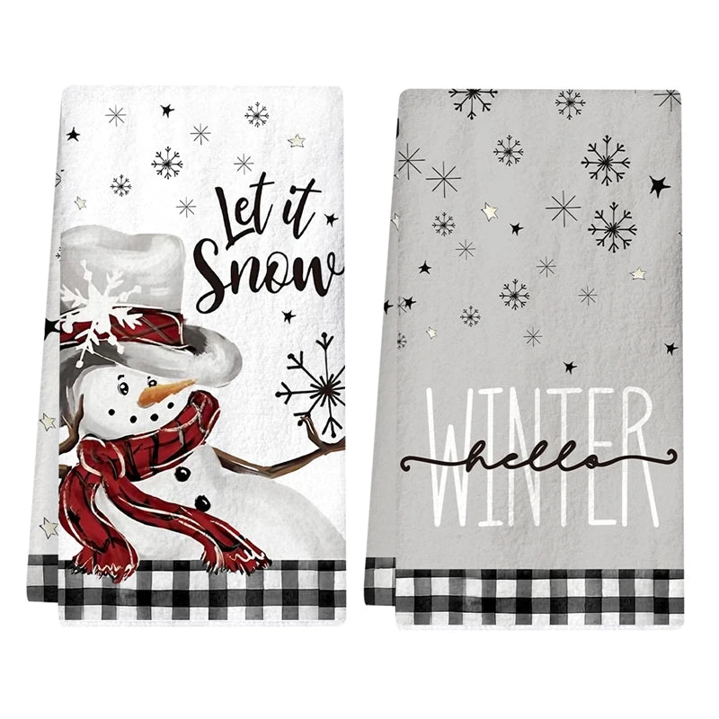 2pcs Christmas Kitchen Towels Buffalo Plaid Xmas Hand Towels Christmas Decorations for Home 2025 Navidad Noel Dish Towels Gifts GLOBGRIP®