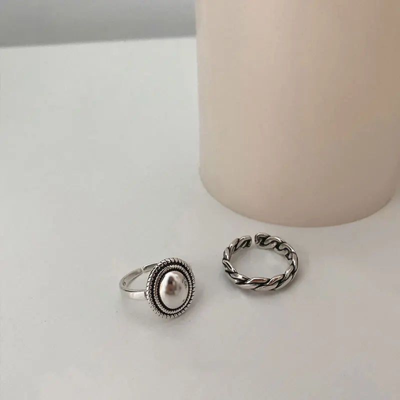 925 Sterling Silver Rings Couples Accessories INS Fashion Vintage Twist Design Round Shape Geometric Thai Silver Jewelry GLOBGRIP®