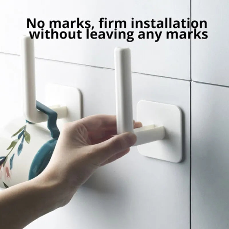 2PCS White Kitchen Hole Free Hook Traceless Storage Rack Shelf Shelves Pot Cover Cup Rack Kitchen Storage Holder GLOBGRIP®