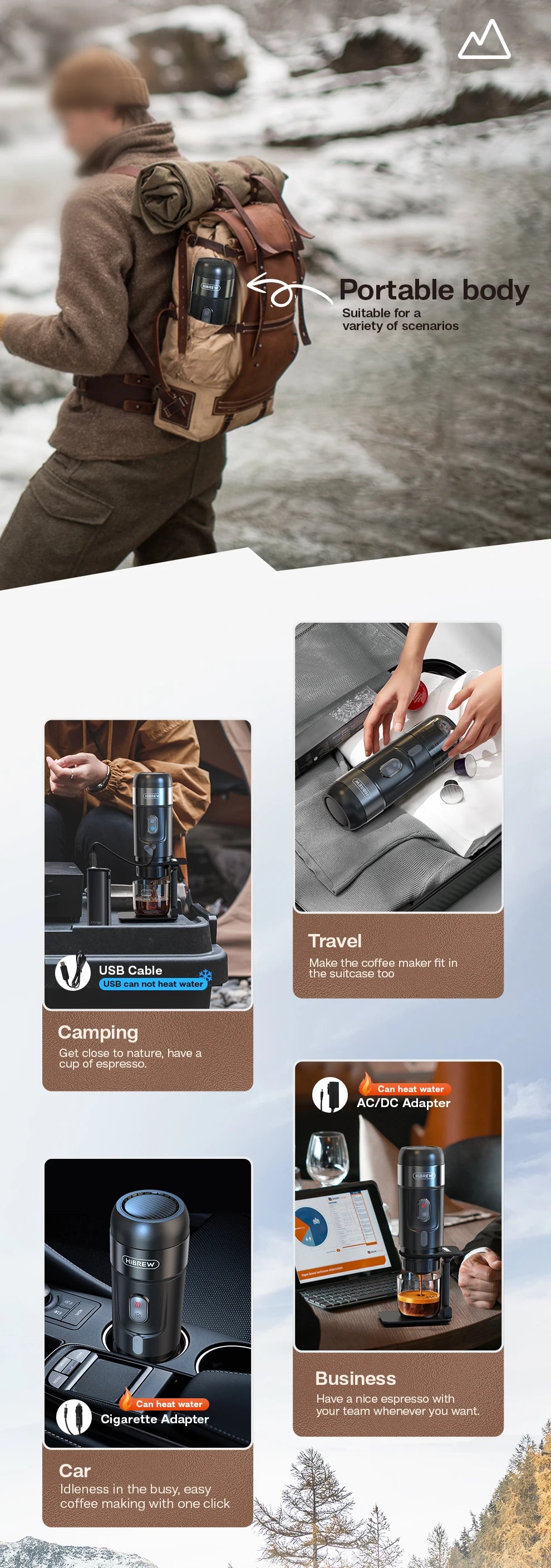 HiBREW Portable Coffee Machine for Car & Home,DC12V  Expresso Coffee Maker Fit Nexpresso Dolce  Pod Capsule  Coffee Powder H4A GLOBGRIP®