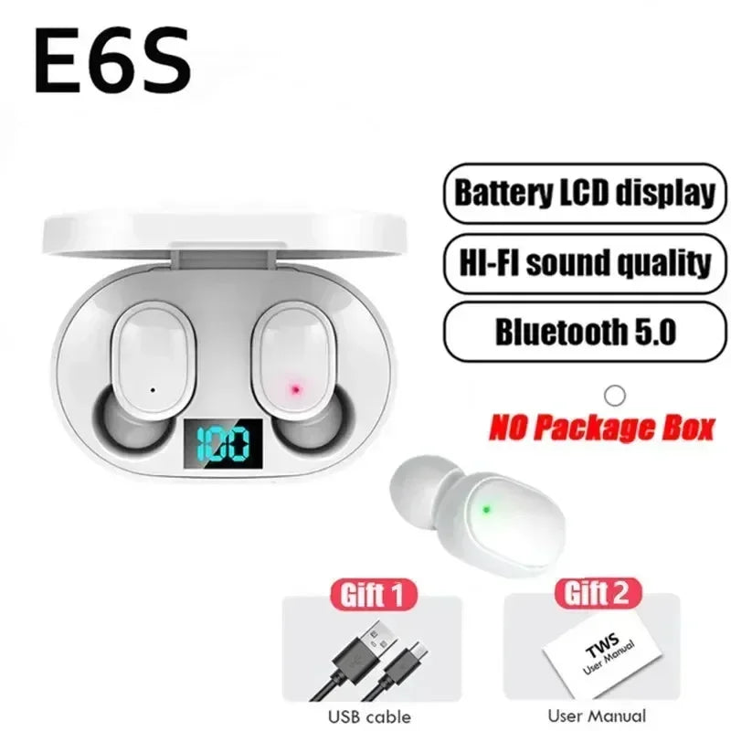TWS E6S Wireless Bluetooth Earphones By Mic LED Display Stereo Noise Cancelling Headset With Charging Cable For All Smartphone GLOBGRIP®