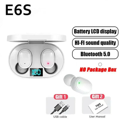 TWS E6S Wireless Bluetooth Earphones By Mic LED Display Stereo Noise Cancelling Headset With Charging Cable For All Smartphone GLOBGRIP®