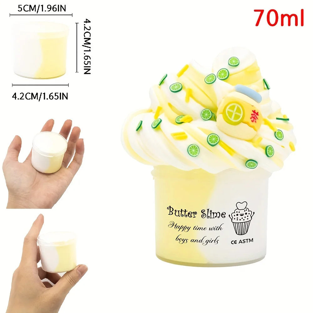 2.37oz Fluffy Two-Tone Butter Slime Super Soft Clay Stretchy Non-sticky Party Favors Slime Charms Toys Education Birthday Gifts GLOBGRIP®
