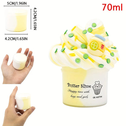 2.37oz Fluffy Two-Tone Butter Slime Super Soft Clay Stretchy Non-sticky Party Favors Slime Charms Toys Education Birthday Gifts GLOBGRIP®