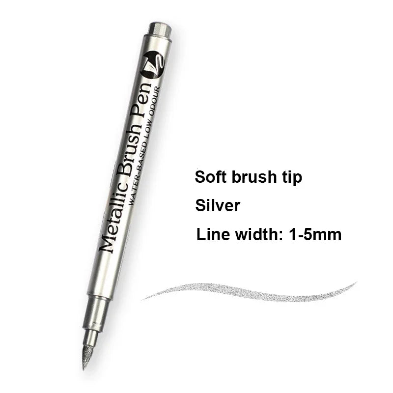 2/1Pc Brush Metallic Marker Pens Gold Silver Color Permanent Art Marker For Manga Crafts Scrapbooking School Stationery Supplies GLOBGRIP®