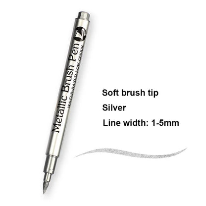 2/1Pc Brush Metallic Marker Pens Gold Silver Color Permanent Art Marker For Manga Crafts Scrapbooking School Stationery Supplies GLOBGRIP®