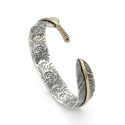 Vintage Carved Pattern Feather Bangle Bracelet Creative Design Opening Adjustable Men and Women's Models GLOBGRIP®