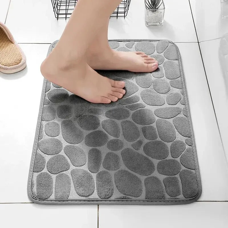 GLOBGRIP gray anti slip pebble floor mat with textured surface for bathroom safety