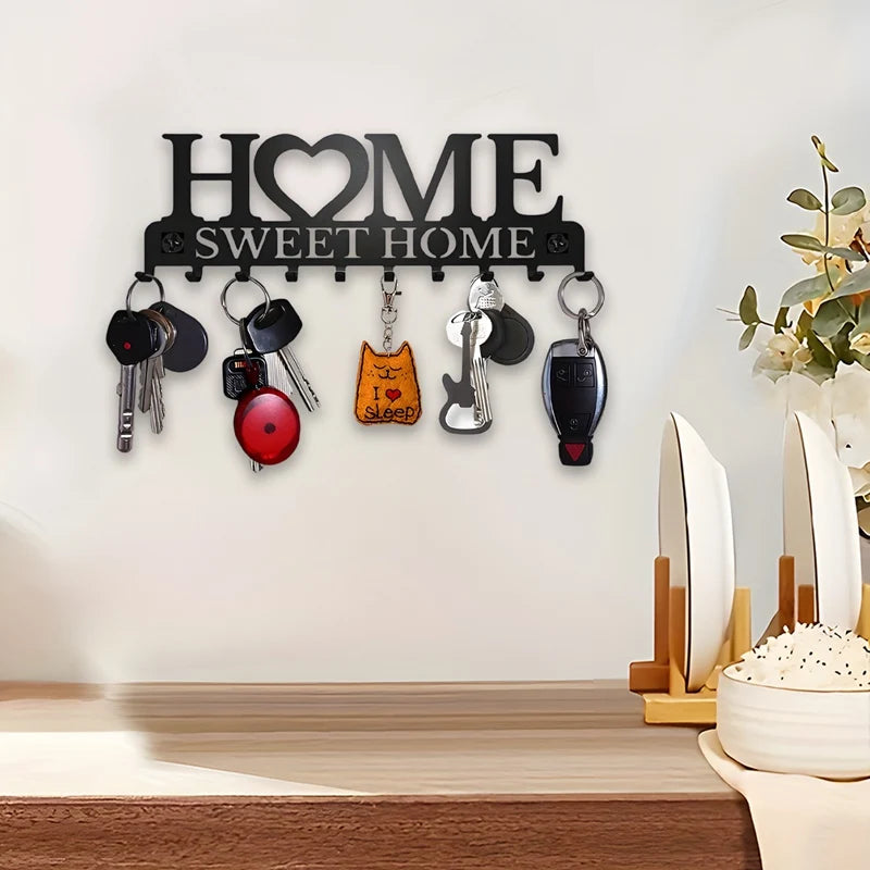 1pc Black Metal Keys Holder Wall Mount Key Holder Sweet Home Design Style Key Rack for Key Hanger With 10 Hooks GLOBGRIP®