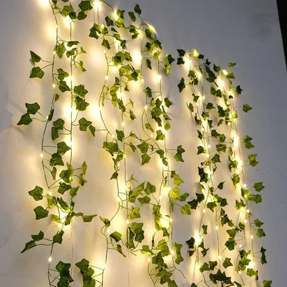 Green Leaf String Lights 5/10M Artificial Ivy Vine Fairy Light Wedding Party Decoration Christmas Home Decor Wall Plant Wreath GLOBGRIP®