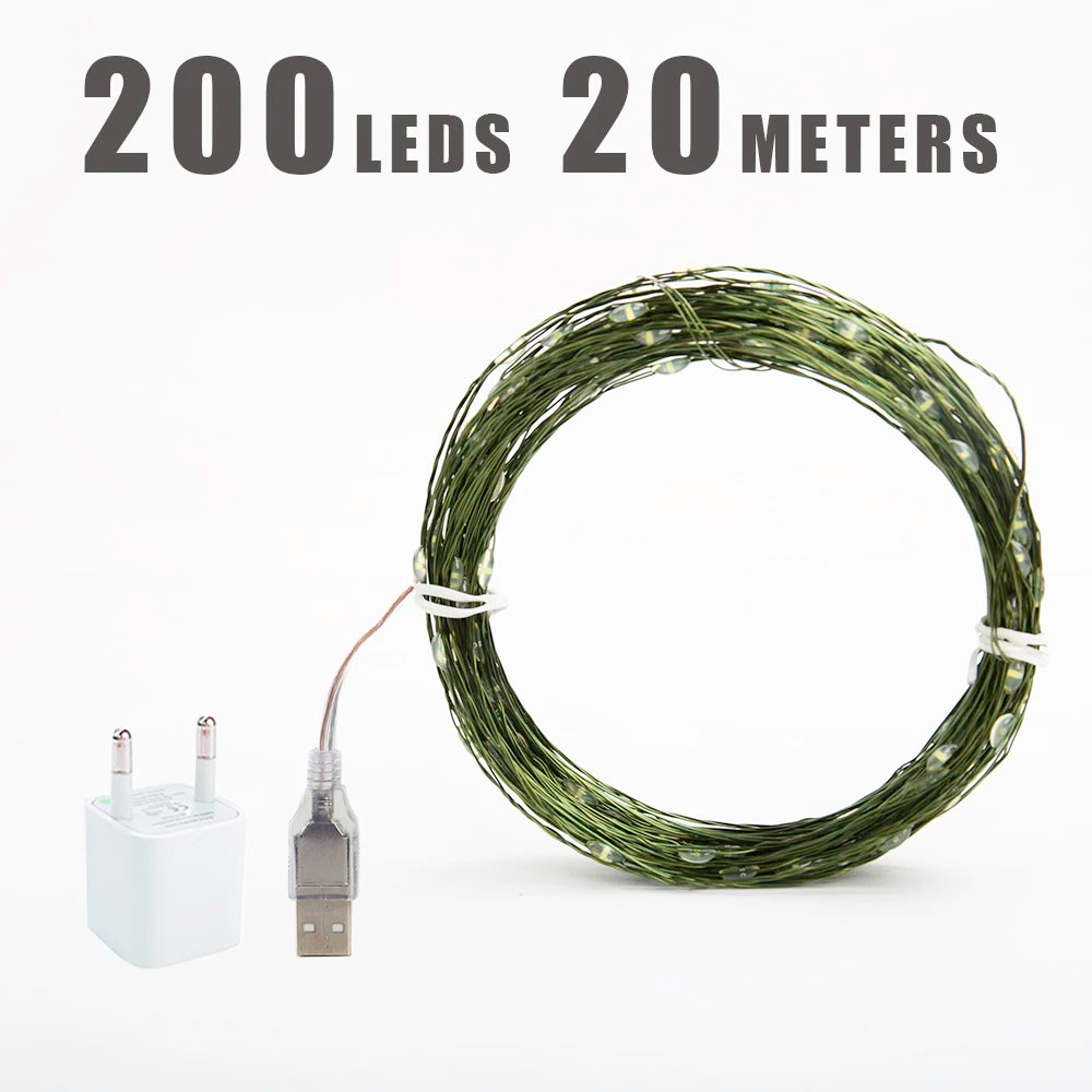 Green Cable LED Christmas String Fairy Lights Garland Outdoor Waterproof For Birthday Party Halloween Garden Room Decoration GLOBGRIP®