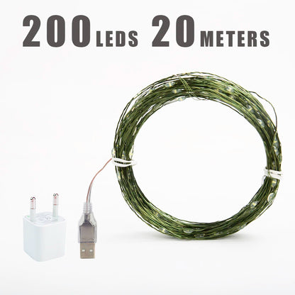 Green Cable LED Christmas String Fairy Lights Garland Outdoor Waterproof For Birthday Party Halloween Garden Room Decoration GLOBGRIP®