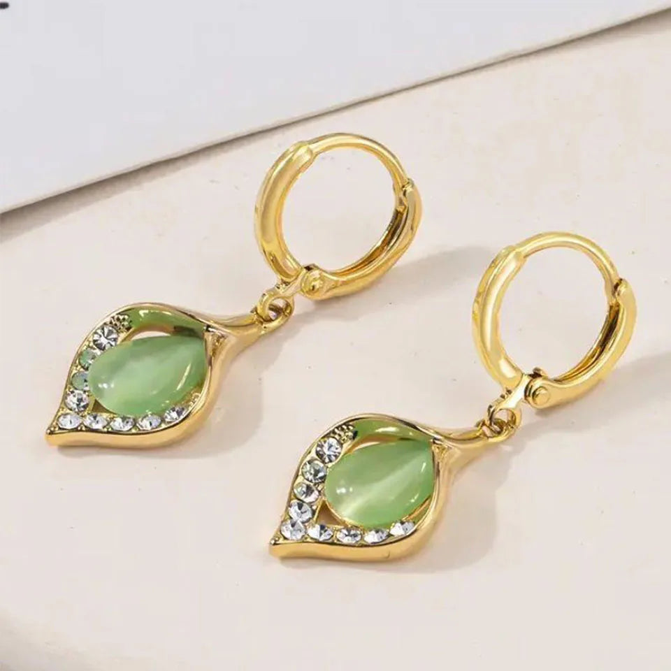 Fashion Korean Angel Eye Earrings Gold Color Plated Rhinestones Inlay Tulip Petal Hoop Earring Women's Party Jewelry GLOBGRIP®