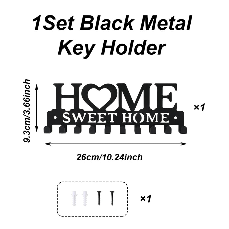 1pc Black Metal Keys Holder Wall Mount Key Holder Sweet Home Design Style Key Rack for Key Hanger With 10 Hooks GLOBGRIP®