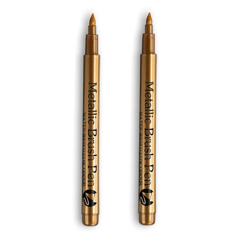 2/1Pc Brush Metallic Marker Pens Gold Silver Color Permanent Art Marker For Manga Crafts Scrapbooking School Stationery Supplies GLOBGRIP®
