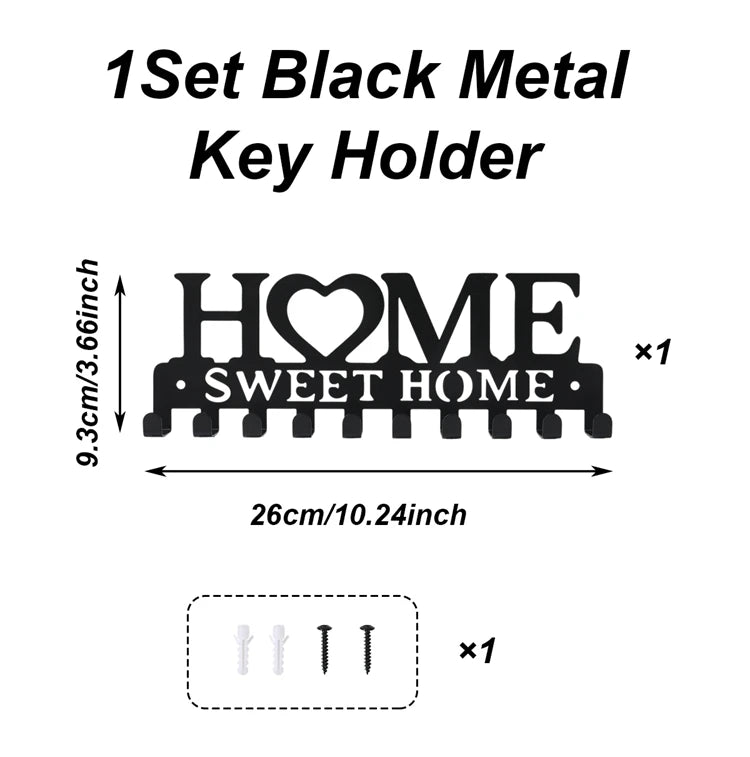 1pc Black Metal Keys Holder Wall Mount Key Holder Sweet Home Design Style Key Rack for Key Hanger With 10 Hooks GLOBGRIP®