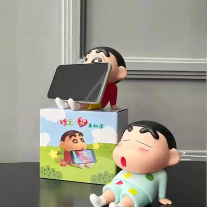 Crayon Shin-Chan Figures Phone Holder Kawaii Anime Desktop Ornaments Cartoon Watching TV Phone Support Cute Doll Decorations GLOBGRIP®