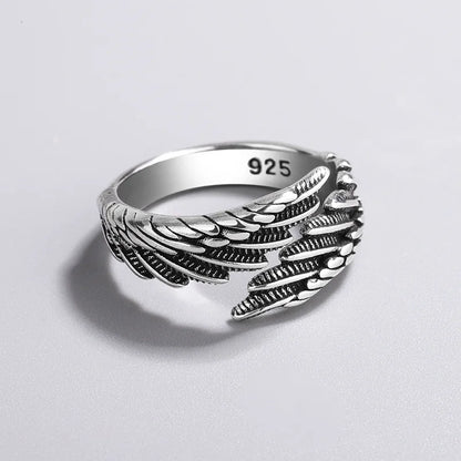 925 Sterling Silver Angel Wing Feather Adjustable Rings For Women Engagement Wedding Luxury Jewelry Accessories Jewellery GLOBGRIP®