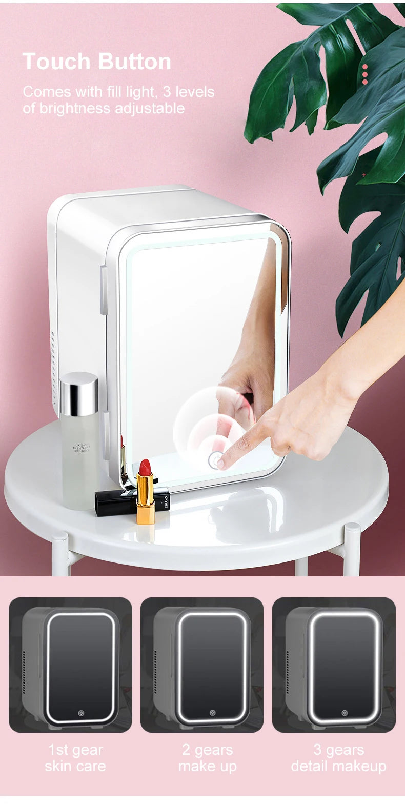 4L Mini Makeup Fridge WIth LED Light Mirror Portable Cosmetic Storage Refrigerator Keep fresh Cooler for Home Car Dual Use GLOBGRIP®