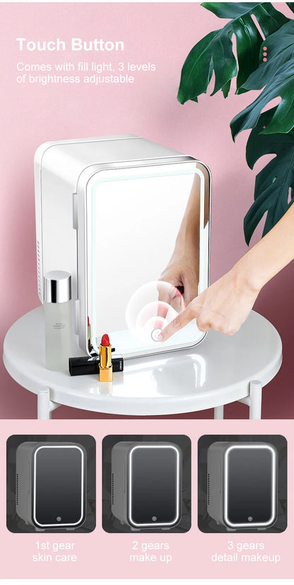 4L Mini Makeup Fridge WIth LED Light Mirror Portable Cosmetic Storage Refrigerator Keep fresh Cooler for Home Car Dual Use GLOBGRIP®