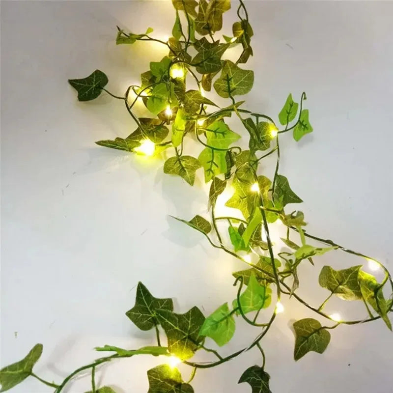 Green Leaf String Lights 5/10M Artificial Ivy Vine Fairy Light Wedding Party Decoration Christmas Home Decor Wall Plant Wreath GLOBGRIP®