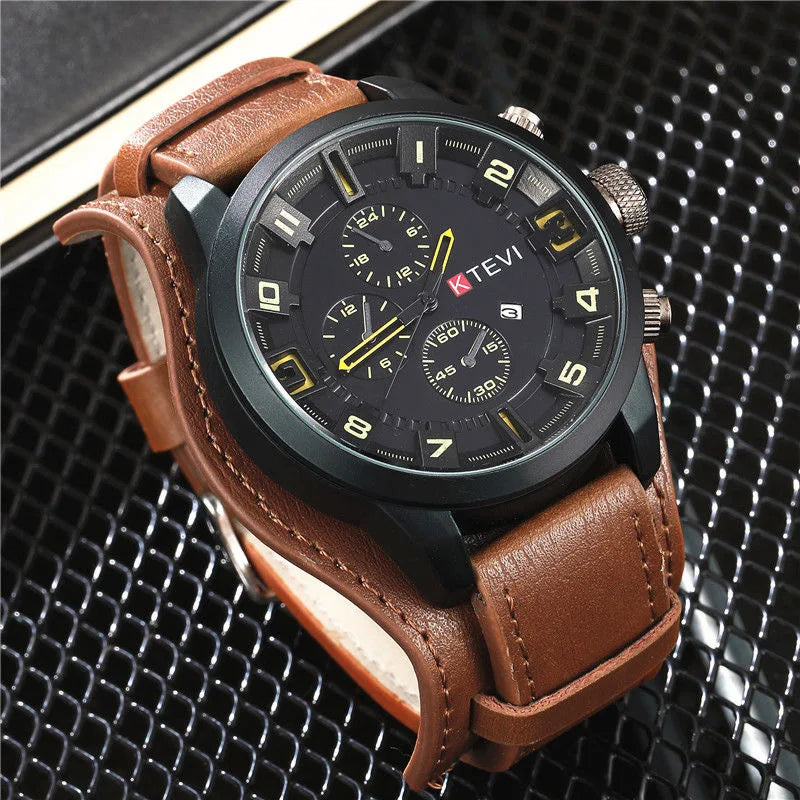 Retro Men's Watches High-end Luxury Man Watch PU Leather Strap Date Business Quartz Watch Big Dial Military tactical Wristwatch GLOBGRIP®