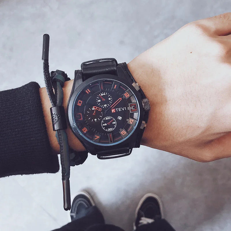 Retro Men's Watches High-end Luxury Man Watch PU Leather Strap Date Business Quartz Watch Big Dial Military tactical Wristwatch GLOBGRIP®