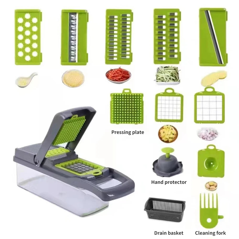 12/16pcs Vegetable Cutter Multifunctional Slicer Fruit Potato Peeler Carrot Grater Kitchen accessories basket vegetable Slicer GLOBGRIP®