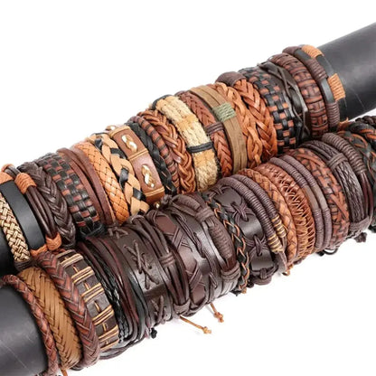 10PCS Random-Style Leather & Alloy Bracelet Set – Unisex GLOBGRIP®