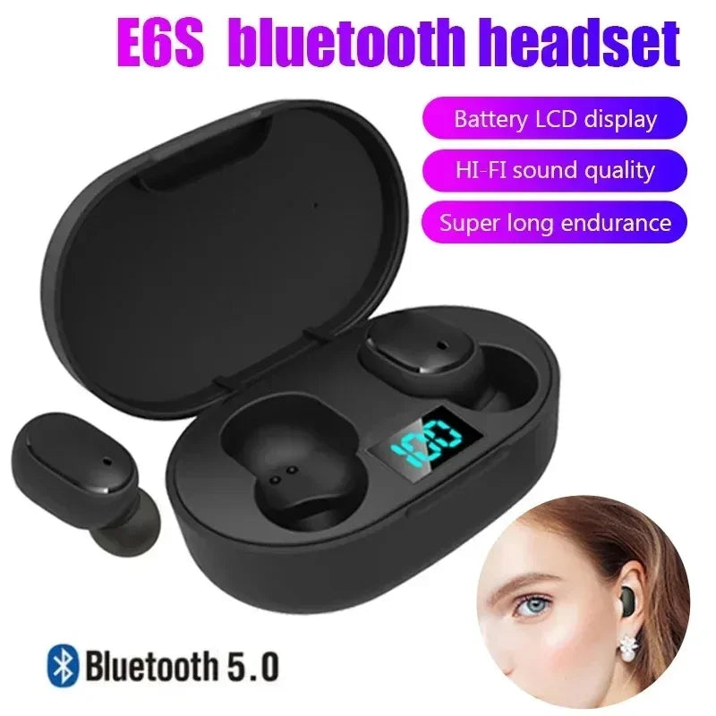 TWS E6S Wireless Bluetooth Earphones By Mic LED Display Stereo Noise Cancelling Headset With Charging Cable For All Smartphone GLOBGRIP®