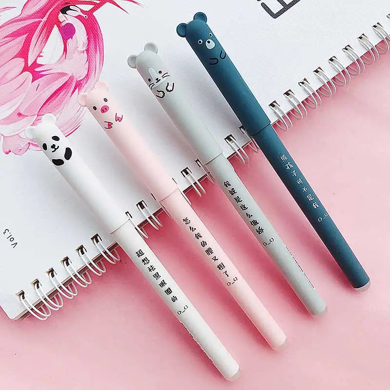 🐷🐻🐱🐭 4 Pcs/Set Kawaii Pig Bear Cat Mouse Erasable Gel Pens GLOBGRIP®
