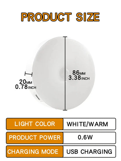 Smart LED night light with human body motion sensor wireless magnetic USB rechargeable


