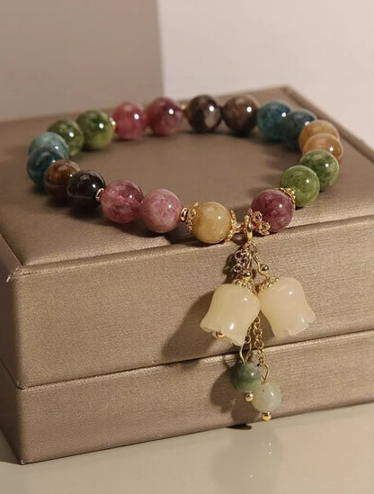 Fashion Colorful Tourmaline Crystal Bracelets for Women Men Light Luxury Orchid Pendant Beaded Bracelet Jewelry Gift GLOBGRIP®