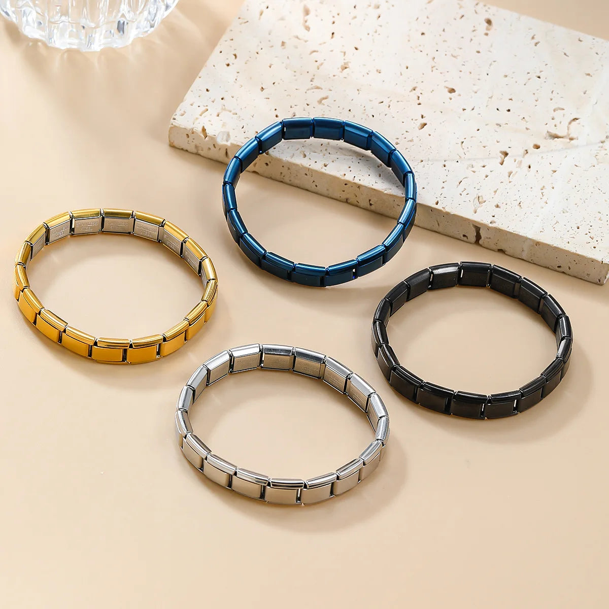 Yupsk Trendy Square Italy Stainless Steel Bracelets For Women Men HipHop Metal  Modules Stretchable Gift Birthday Party Jewelry GLOBGRIP®