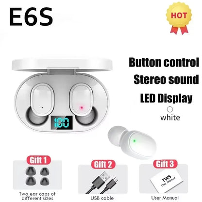 TWS E6S Wireless Bluetooth Earphones By Mic LED Display Stereo Noise Cancelling Headset With Charging Cable For All Smartphone GLOBGRIP®