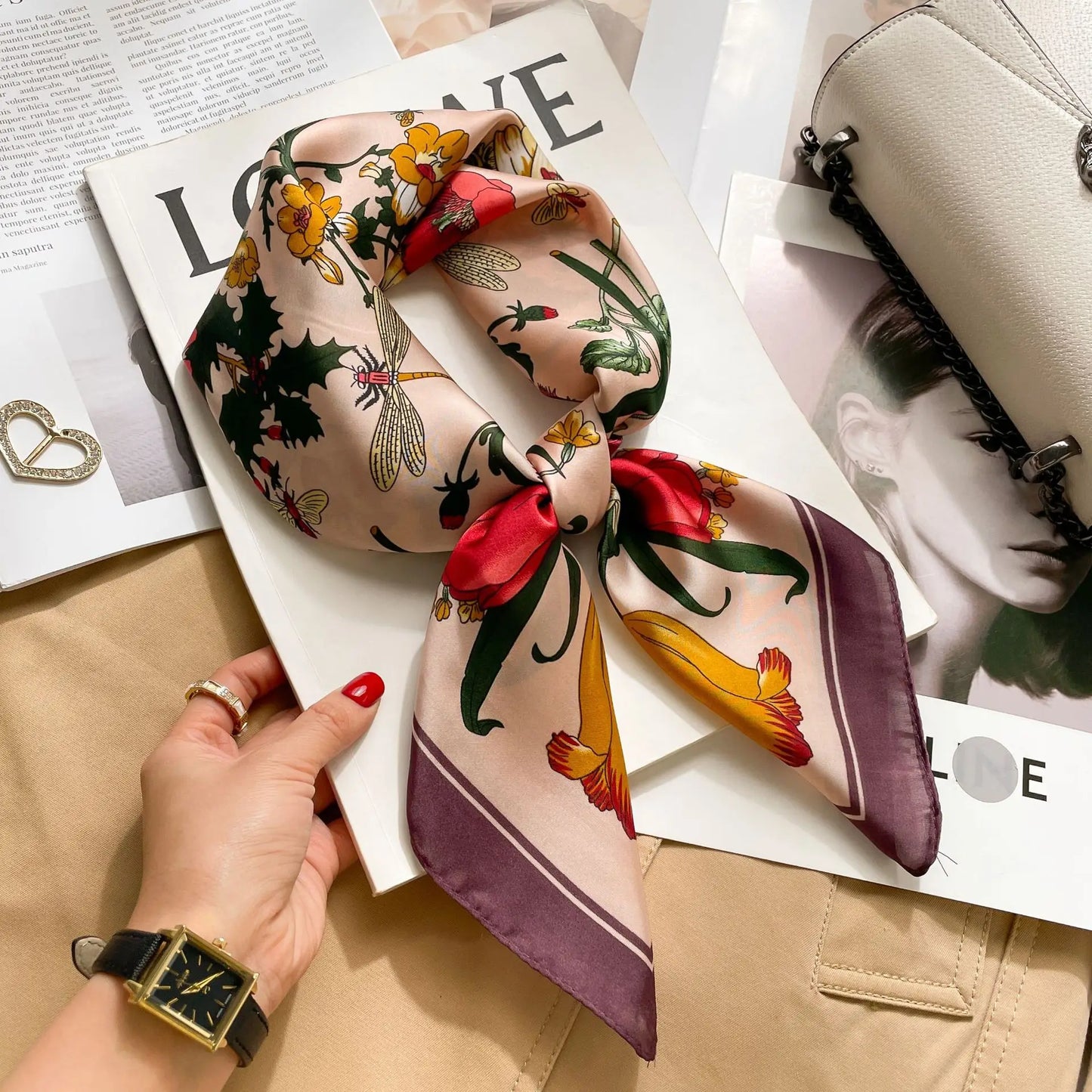 2024 New Fashion 70X70cmPrinted Women's Scarf Pashmina Silk Scarf Square Shawl Decorative Headband Neck Luxury Design Bandana GLOBGRIP®