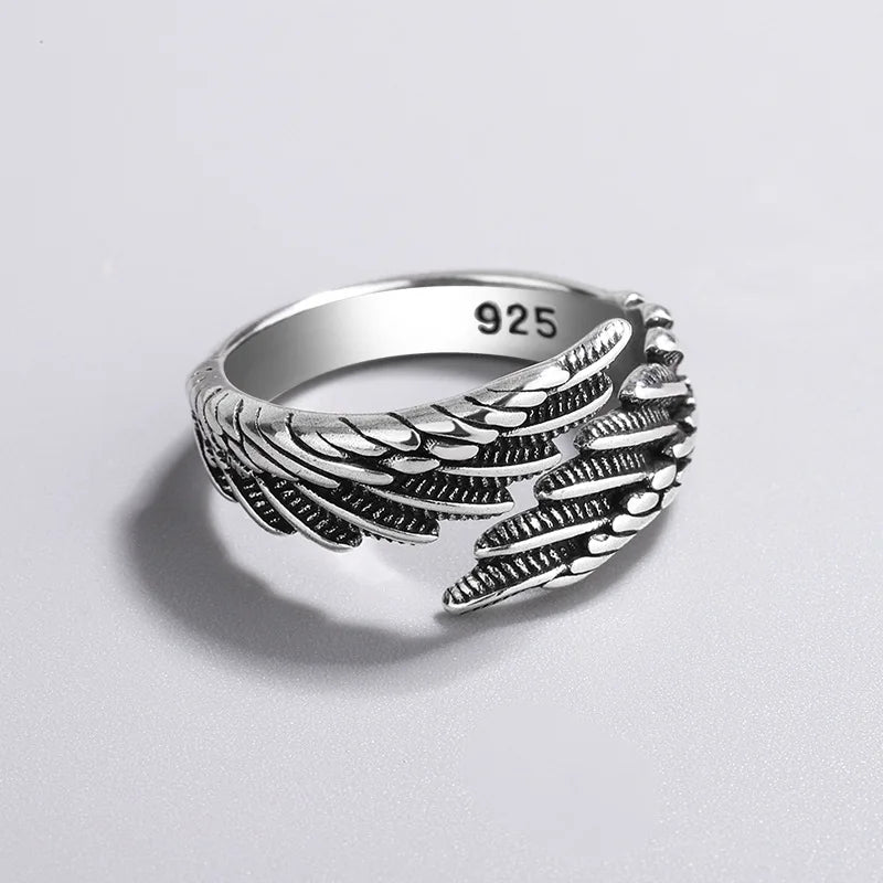 925 Sterling Silver Angel Wing Feather Adjustable Rings For Women Engagement Wedding Luxury Jewelry Accessories Jewellery GLOBGRIP®