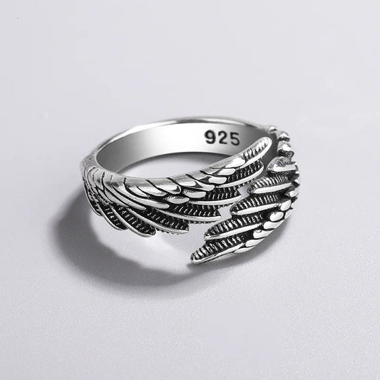 925 Sterling Silver Angel Wing Feather Adjustable Rings For Women Engagement Wedding Luxury Jewelry Accessories Jewellery GLOBGRIP®