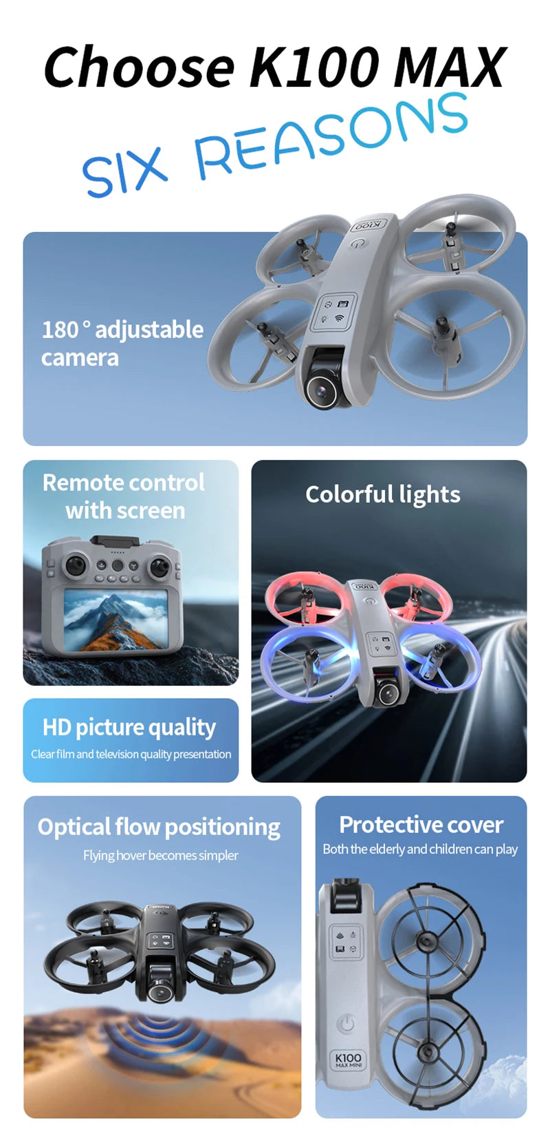 Xiaomi K100 MAX Mini Drone Professional 4K HD Dual Camera Fpv Screen Optical Flow Drone Toys Quadcopter Brushless Dron Toy Gift GLOBGRIP®