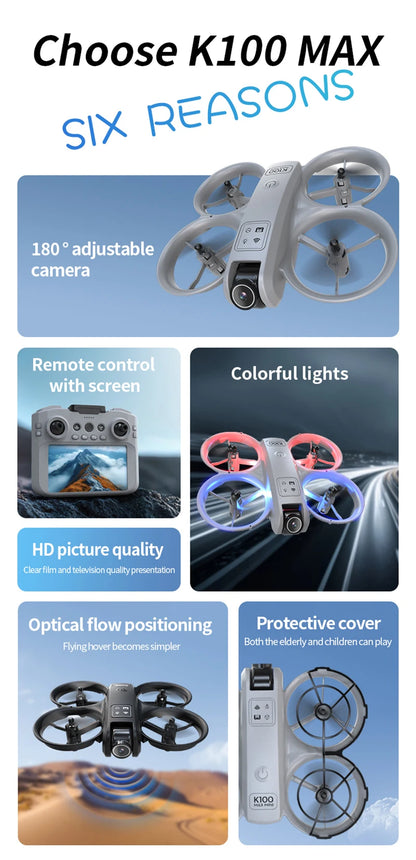Xiaomi K100 MAX Mini Drone Professional 4K HD Dual Camera Fpv Screen Optical Flow Drone Toys Quadcopter Brushless Dron Toy Gift GLOBGRIP®
