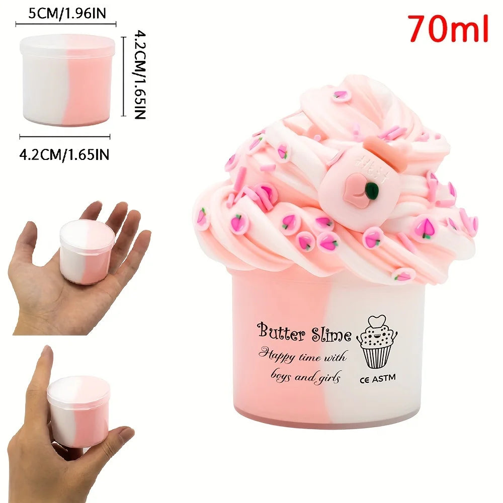 2.37oz Fluffy Two-Tone Butter Slime Super Soft Clay Stretchy Non-sticky Party Favors Slime Charms Toys Education Birthday Gifts GLOBGRIP®