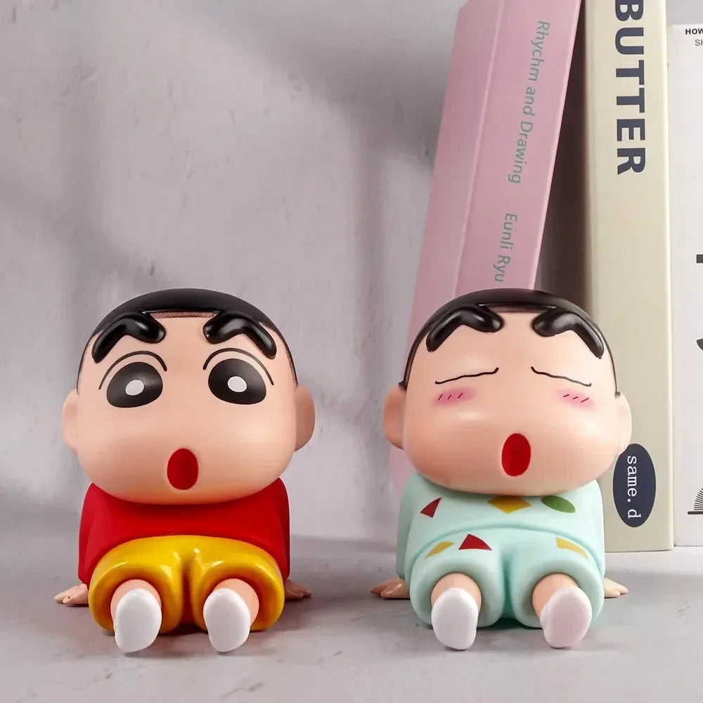 Crayon Shin-Chan Figures Phone Holder Kawaii Anime Desktop Ornaments Cartoon Watching TV Phone Support Cute Doll Decorations GLOBGRIP®