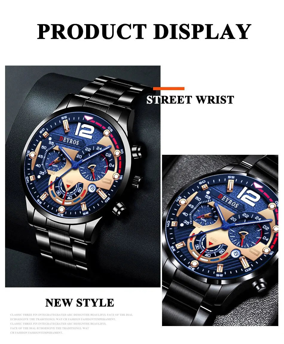 Fashion Mens Stainless Steel Watches Luxury Quartz Wristwatch Calendar Luminous Clock Men Business Casual Watch Reloj Hombre GLOBGRIP®