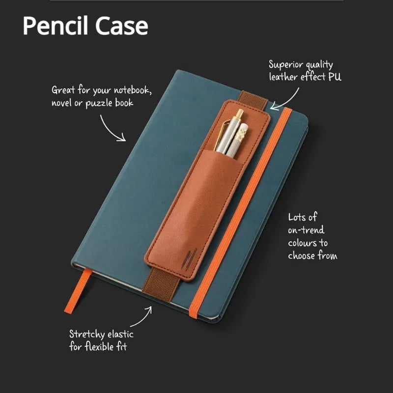 Pu Leather Pen Bag Elastic Buckle Book Notebook Fashion School Pen Case for Office Meeting Easy Carry Office Student Stationery GLOBGRIP®