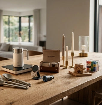 Modern lifestyle items on table